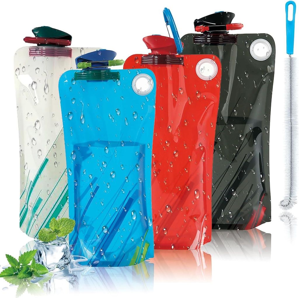 4er Pack faltbare Trinkflasche 1000ml Silikon BPA frei Produktbild 