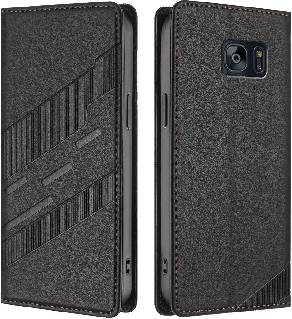 Hülle für Samsung Galaxy S7 Edge, Kunstleder Brieftaschen Handyhülle mit Kartenfach und Standfunktion Schwarz