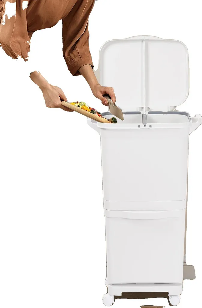 Poubelle 45L moulée par injection 33x24x79cm avec 4 roues pivotantes