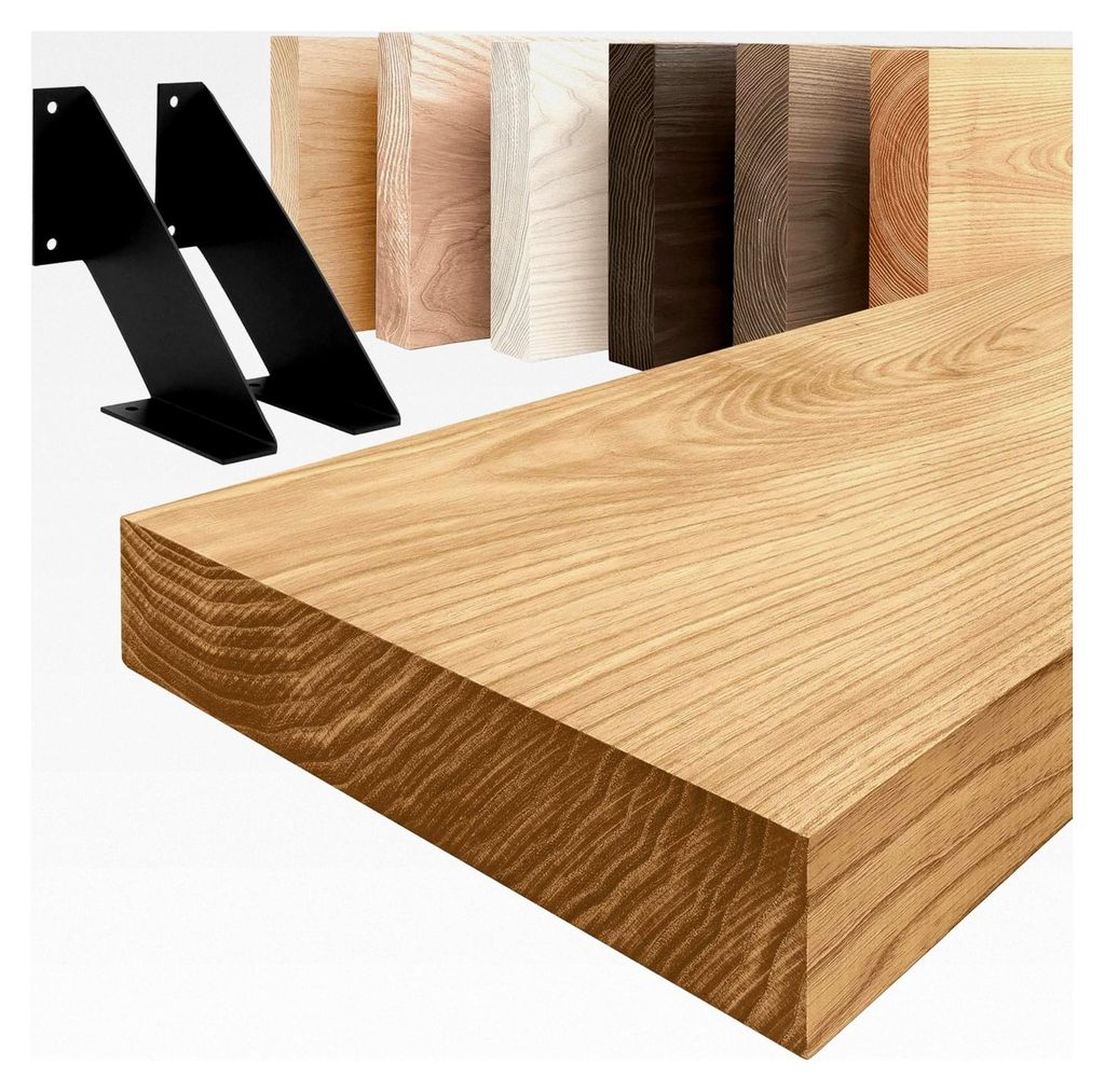 Holzregal mit schwarzen V-förmigen Halterungen | Wandregal 120 cm breit für Wohnzimmer und Arbeitszimmer im Industrial-Stil | Farbe: Rustikal, Ka...