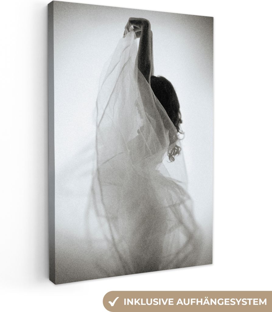 OneMillionCanvasses - Leinwandbilder - 90x140 cm, Frauen - Kleid - Tanzen - Schwarz und weiß, Wandbilder Kunstdruck Wanddekoration - Foto auf Le...