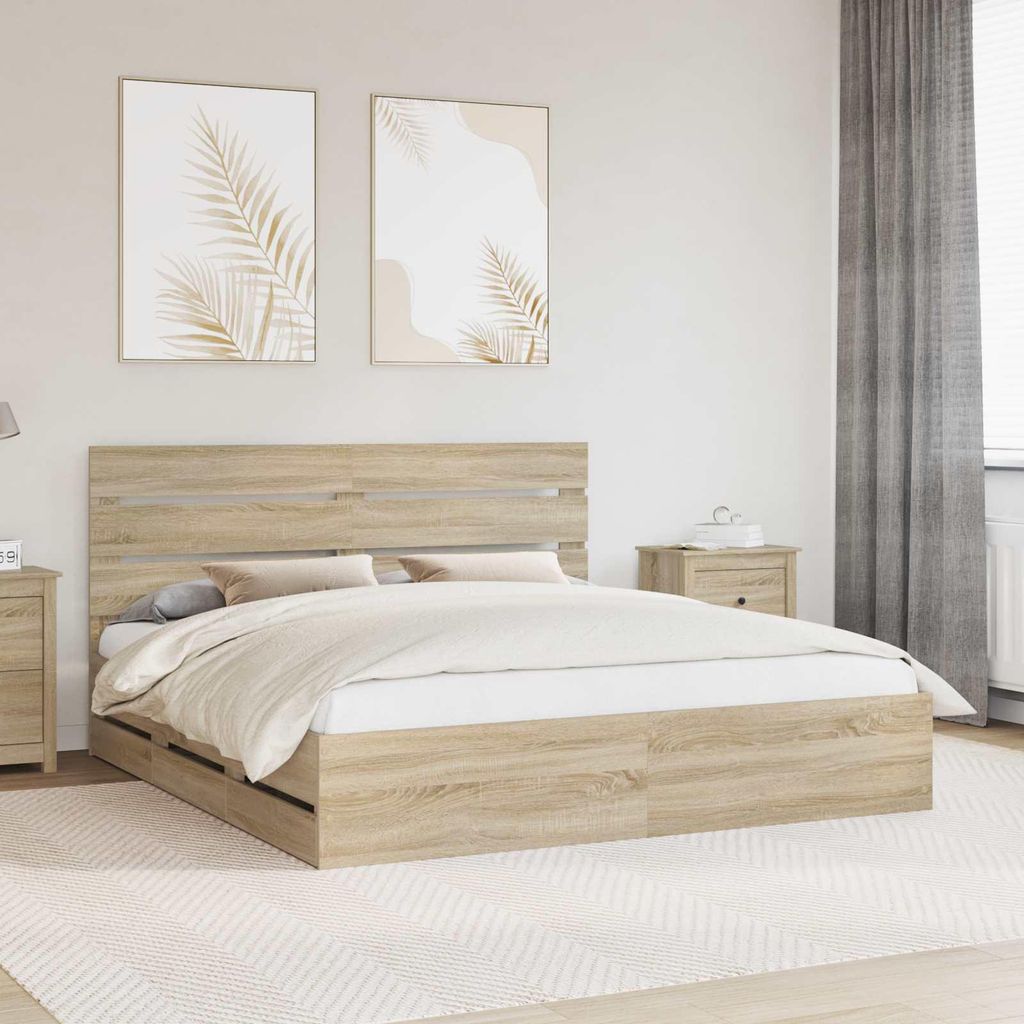"Schlussverkauf" Doppelbett - Bettgestell 2 PLACES - Sonoma-Eiche 200x200 cm Ingenieurs Holz C4881