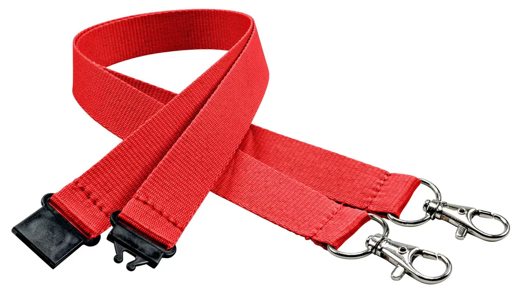 Cordon rouge anti-rotation pour badge : 2 crochets et sécurité 20mm (x10)
