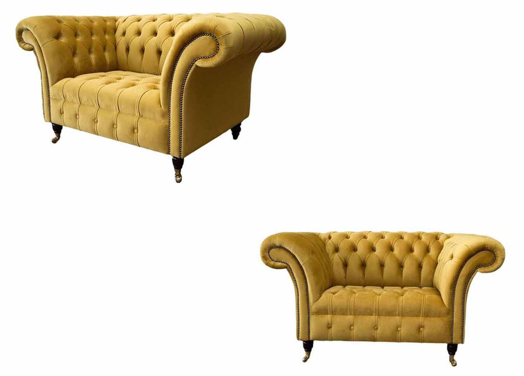 Sessel Chesterfield Möbel Set 2x Einsitzer Set Couch Sofa Gelb Textil