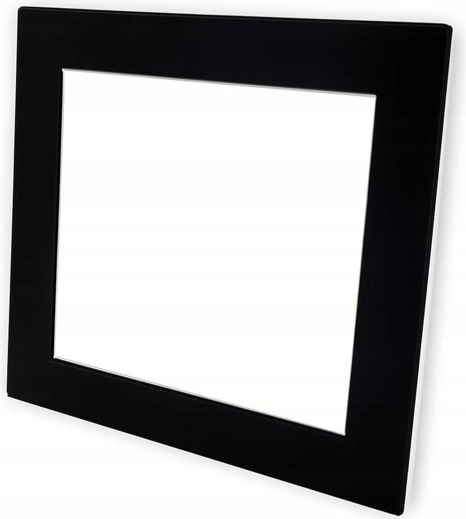 A black framed square object with a white interior, presented against a white background.