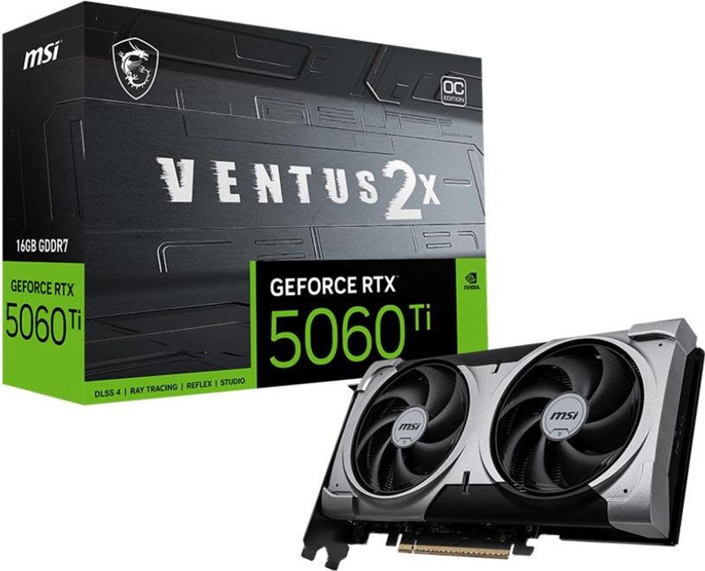 A product shot of a graphics card and its packaging.