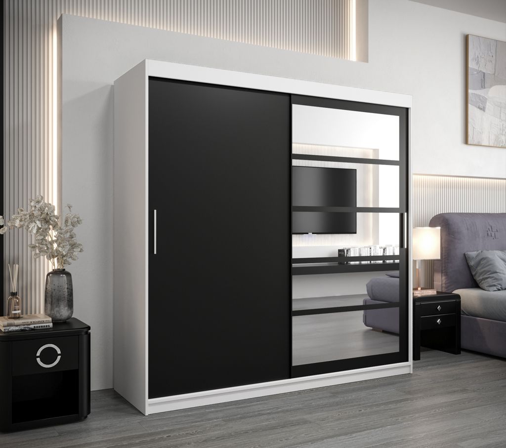 Kleiderschrank DENISA – Breite 200 cm, weiß/schwarz