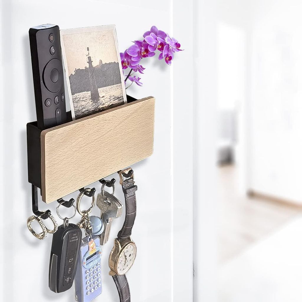 Schlüsselhalter mit 5 Haken, bohrfreies Schlüsselbrett, Schlüsselablage, Briefablage, schwarz