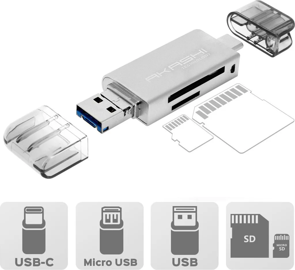 Lettore Akashi Universale 3-in-1 Oro | Compatibile Mac, PC, Android