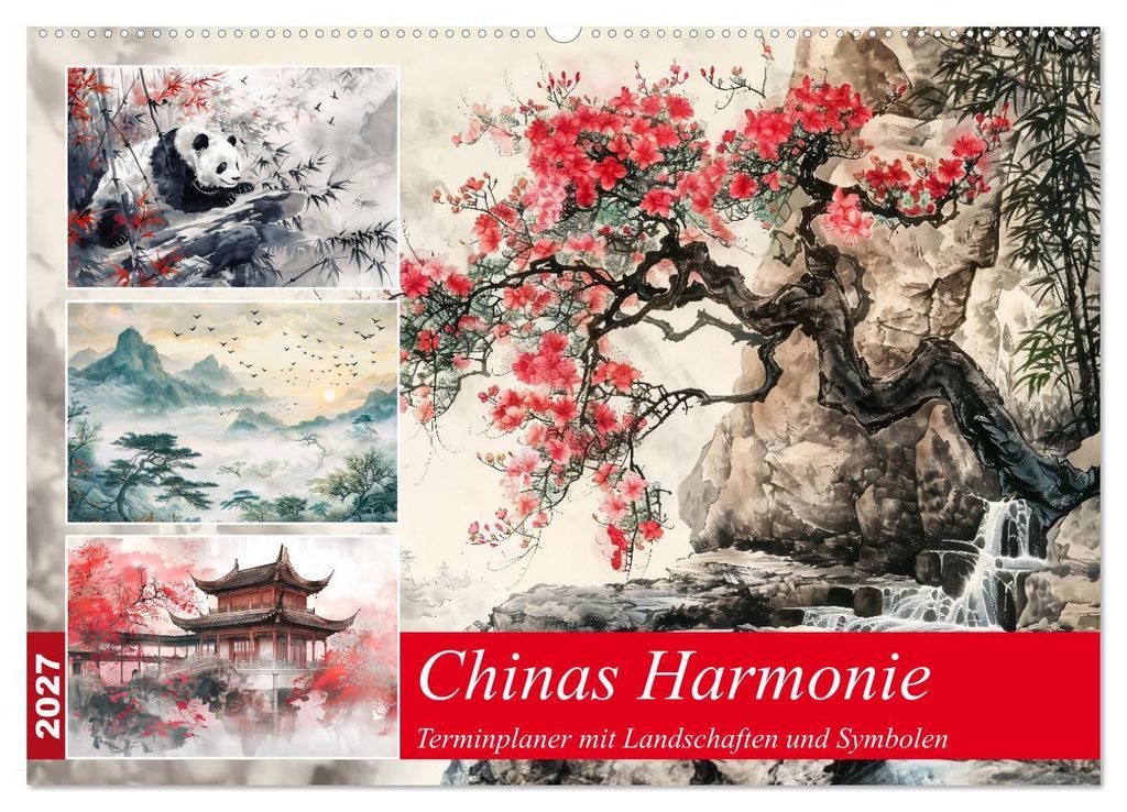 Chinas Harmonie - Terminplaner mit Landschaften und Symbolen (Wandkalender 2027 DIN A2 quer), CALVENDO Monatskalender