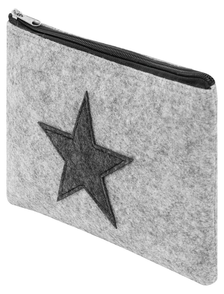 Stifte Aufbewahrung Filz 25x17 cm – Filztasche kleine Tasche mit Stern Kulturtasche, Kosmetiktasche Schminktasche Grau