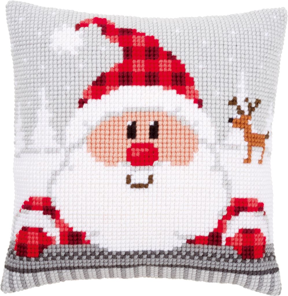 Vervaco PN-0148061 Kreuzstichkissen Nikolaus mit karierter Mütze