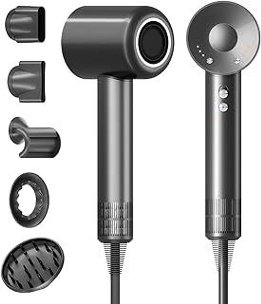 Haartrockner Föhn mit Diffusor - Haarföhn mit 5 Styling-Aufsätzen 500M Ionen Fön für Locken und Alle Haartypen, 110.000 U/min Bürstenloser Mo...