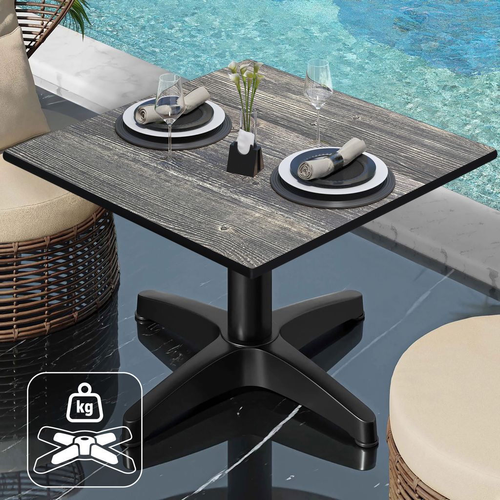 CPBL | Compact Loungetisch | B:T:H 60 x 60 x 42 cm | Rustikal Kiefer / Aluminium | Zusatzgewicht | Bistro Loungetisch Gastro Tisch