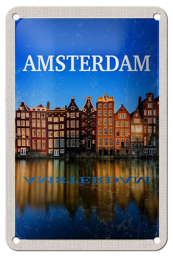 Blechschild Reise 12x18cm Retro Amsterdam Reiseziel Urlaub Dekoration