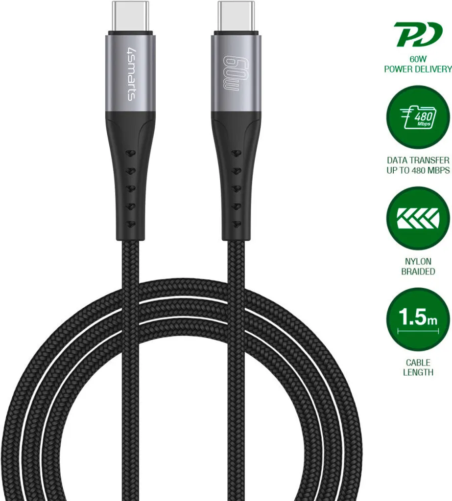 4smarts Cavo USB-C PrimeCord 100W: Ricarica Rapida e Nylon Intrecciato