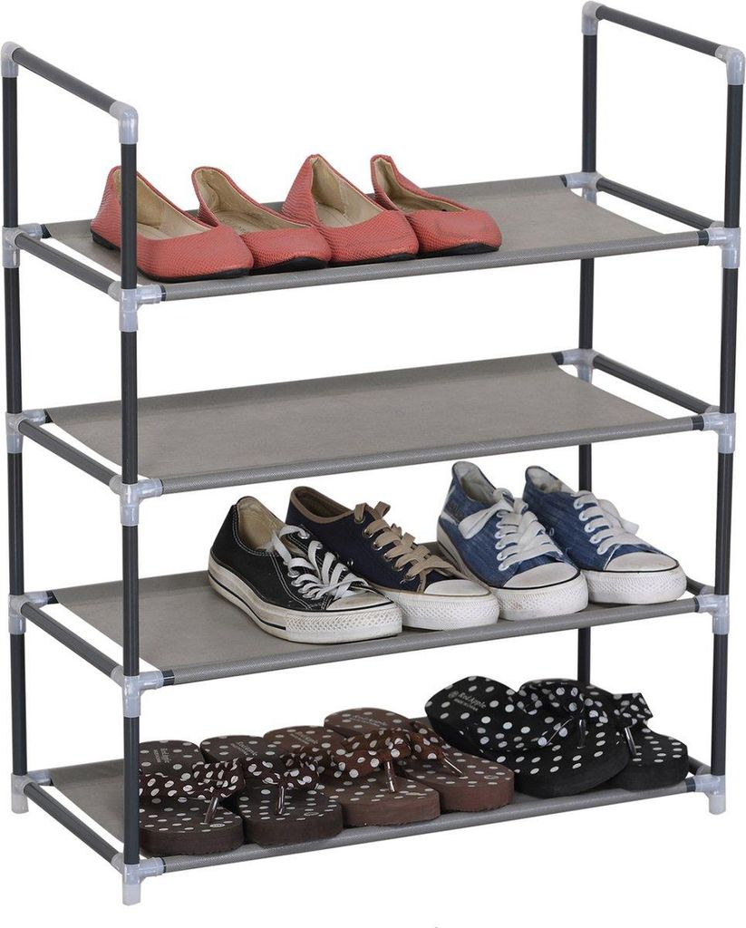Happyment Luxus Schuhregal – Für 8 bis 12 Paar Schuhe – Schuhbank – Grau – Aus Stahl & Stoff – Platzsparend & Modern