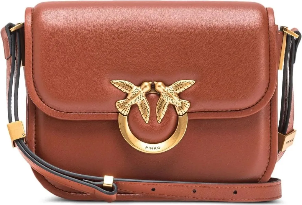 Petit sac porté épaule pour femme en cuir marron et chaîne dorée PINKO