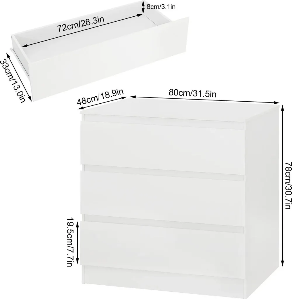 Commode blanche 3 tiroirs stable et solide pour ranger sans encombrer - 6