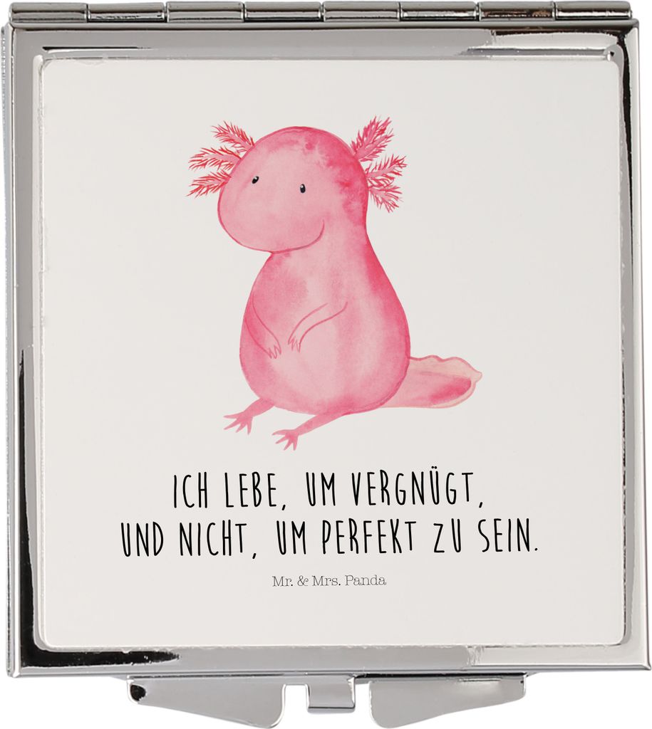 Mr. & Mrs. Panda Schminkspiegel Axolotl Niedlich - Weiß - Geschenk, Kosmetikspiegel, Klappbarer Spiegel, Fröhlich, Zufrieden, Handspiegel, Liebe,...