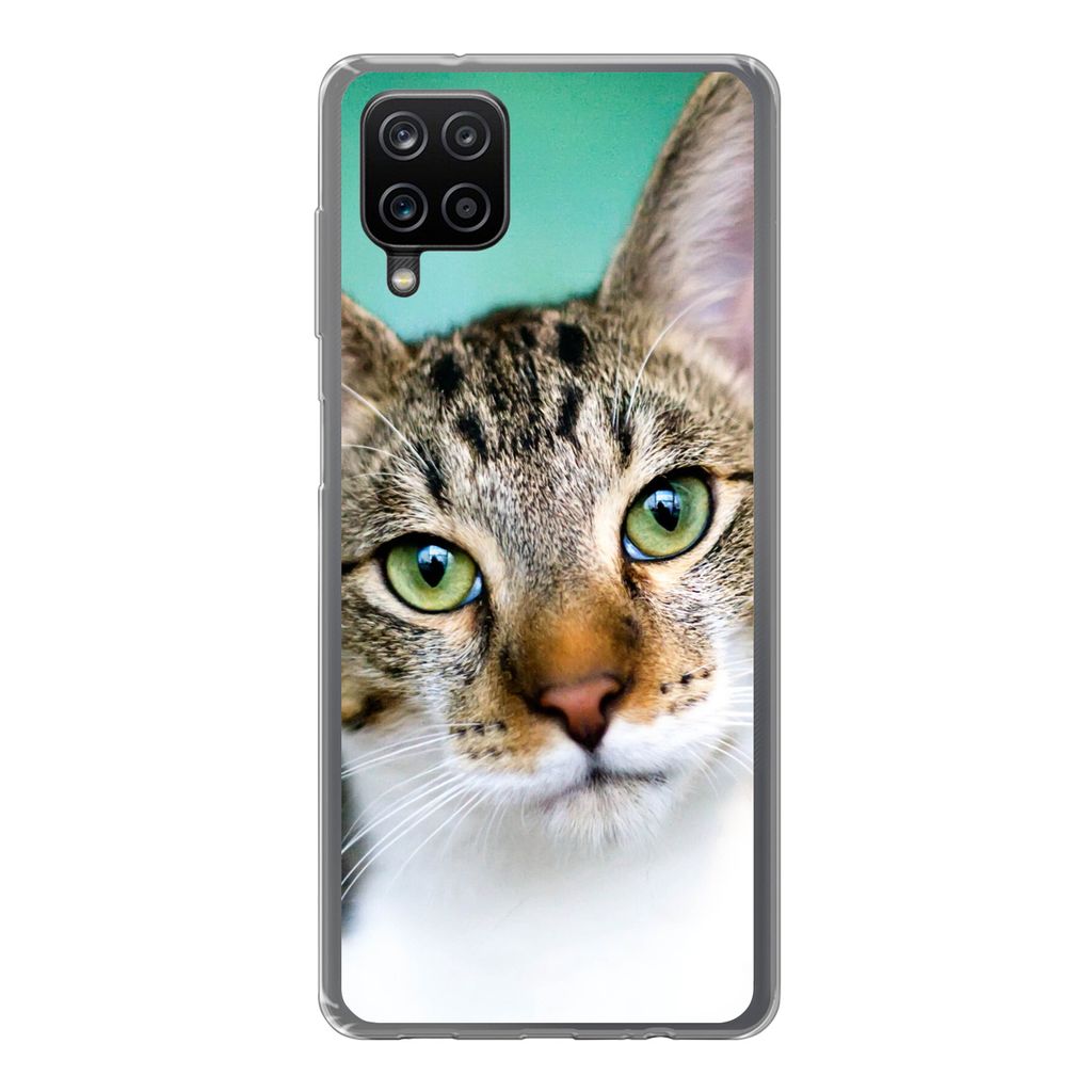 MuchoWow Handyhülle Schutzhülle Hülle für Samsung Galaxy A12 Katze - Porträt - Augen Silikon Softcase Handy Hülle - Bild