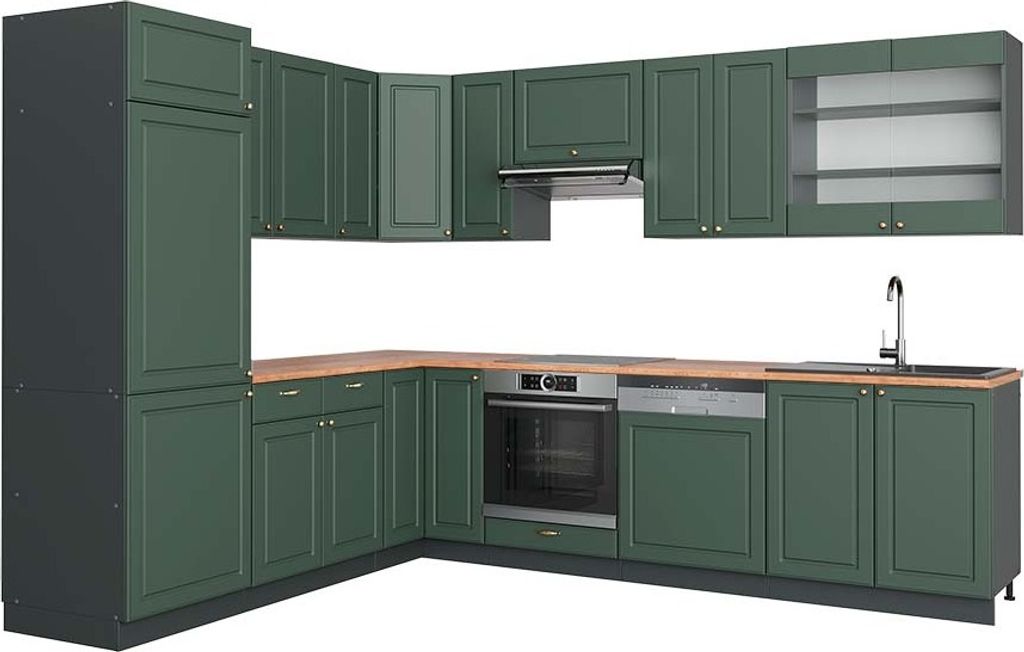 Eckküche Vicco Fame-Line Grün-Gold Landhaus/Anthrazit 287 x 60 cm , AP Eiche, Model 42296