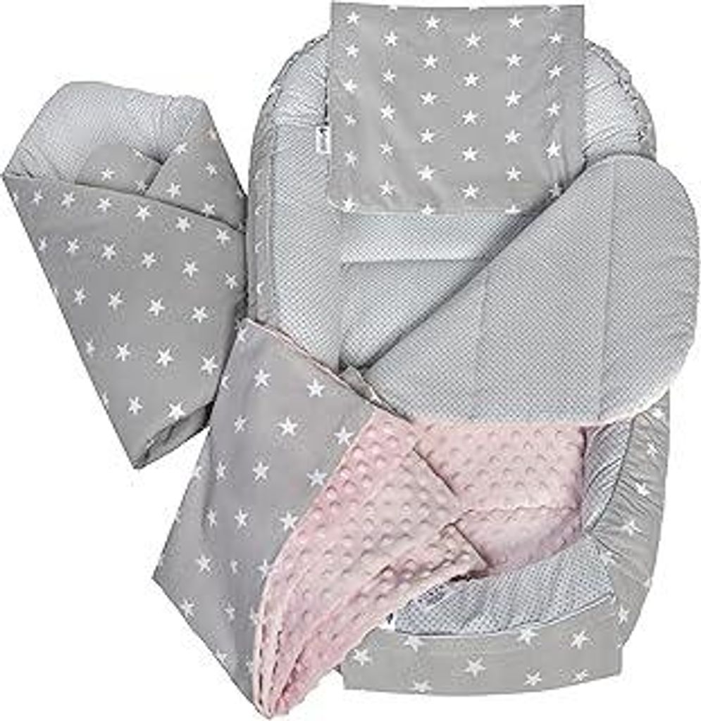 Medi Partners Babynest Nestchen Baby Set für Neugeborene - 100x60x15 Kuschelnest 5 teilig tragbar Nest zweiseitig Babynestchen Bett 100% Baumwolle...