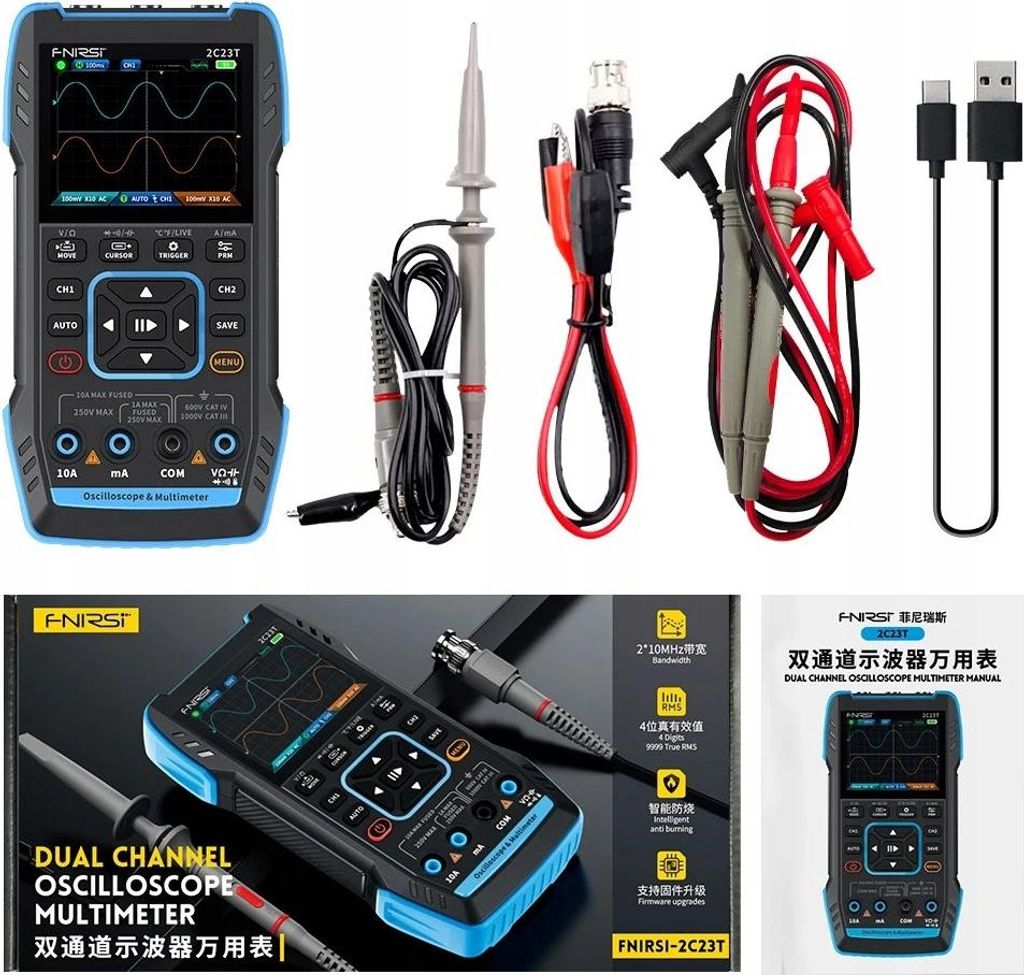 Multimetr cyfrowy miernik generator oscyloskop 3w1 FNIRSI Zdjęcie produktu 