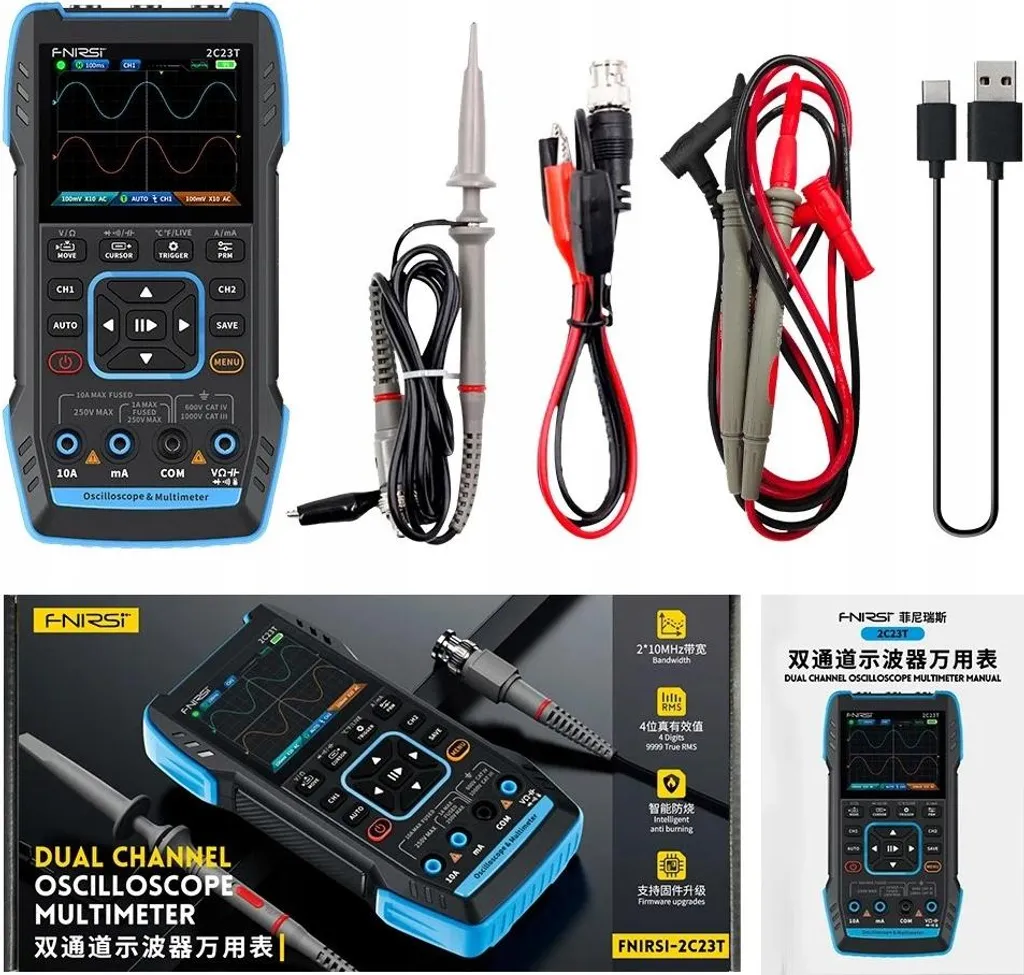 FNIRSI 2C23T Multimètre 3 en 1 Oscilloscope Numérique Écran Couleur