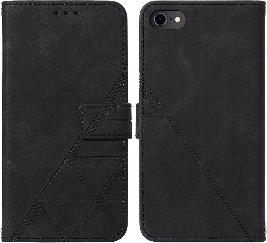 iPhone SE 2020 Hülle, Schlank Prägung Flip Leder Kartenfächer Schutzhülle mit Ständer für iPhone SE 2020 / 8 / 7 / 6s / 6 Schwarz