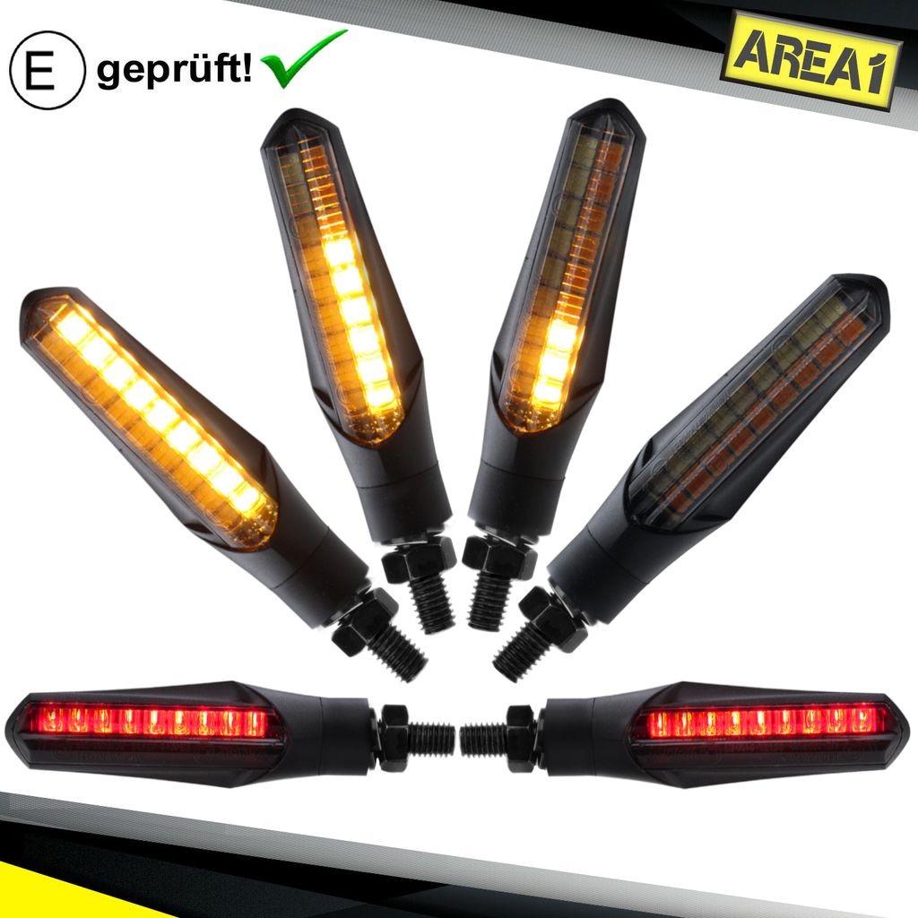 A product shot featuring multiple motorcycle turn signal lights.