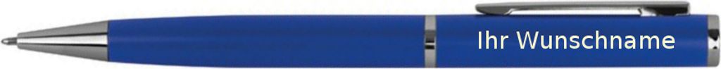 Drehbarer Kugelschreiber aus Metall mit Gravur / mit Velouretui / Farbe: blau