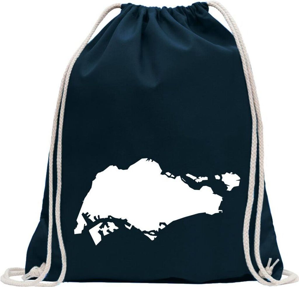 Kiwistar - Turnbeutel - dunkelblau - Singapur Umriss Kontur - Fun Rucksack Sport Beutel Gymsack Baumwolle mit Ziehgurt