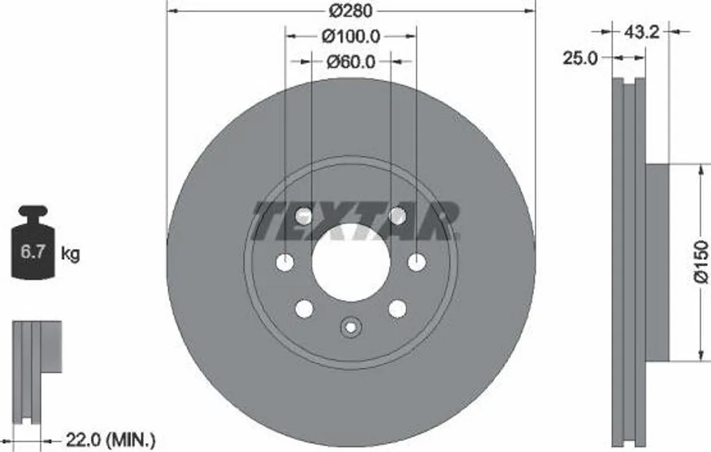 Disque de frein de rechange Textar 92129303 pour Astra H Berline GTC