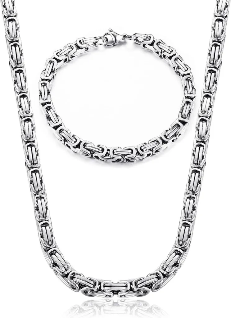 Bracciale a catena da uomo in argento king set catena punk in acciaio inox 6/8mm