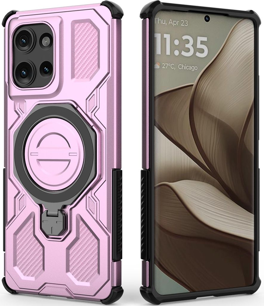 Robuste Handyhülle für Motorola Edge 50 mit Ringhalter Ständer Stoßfest, Magnetisch, Dual-Layer Schutz Pink