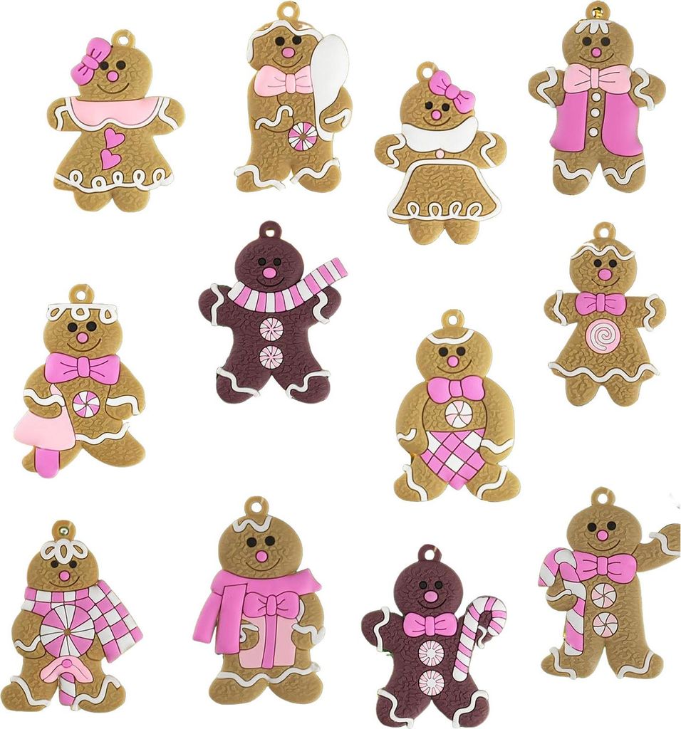 Lebkuchenmann-Weihnachtsbaumschmuck, Weihnachtsmann, Stock, Schneeflocken, Hängende Kunststoffdekoration für den Weihnachtsbaum im Landhausstil, ...