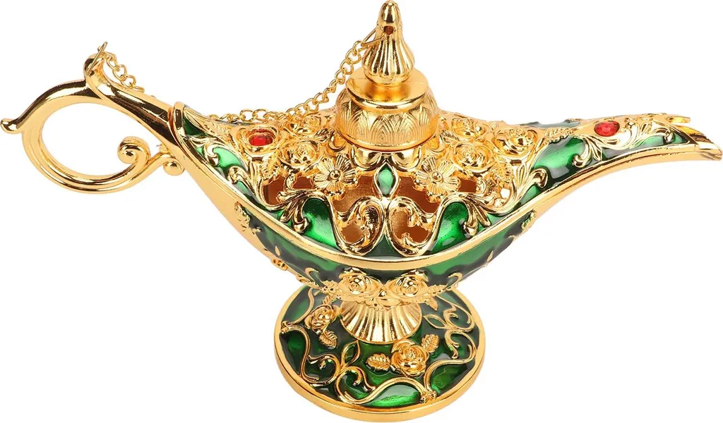 Objet de Décoration Lampe Aladin en Métal Doré 22 cm Vert Vibrant