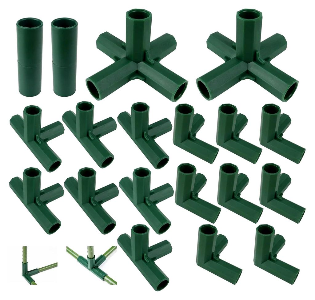 20 Stück Verbindungsstücke für Gewächshausrahmen, Eckverbinder für Gartenrahmen, für Gartenregale (3-, 4-, 5-Wege, 16 mm)