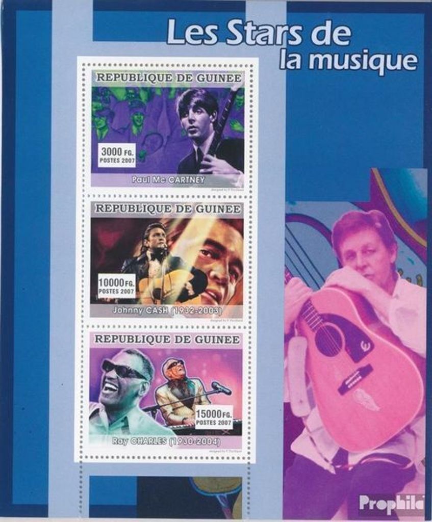 Briefmarken Guinea 2007 Mi 4917-4919 Kleinbogen (kompl. Ausgabe) postfrisch Männliche Musik-Stars