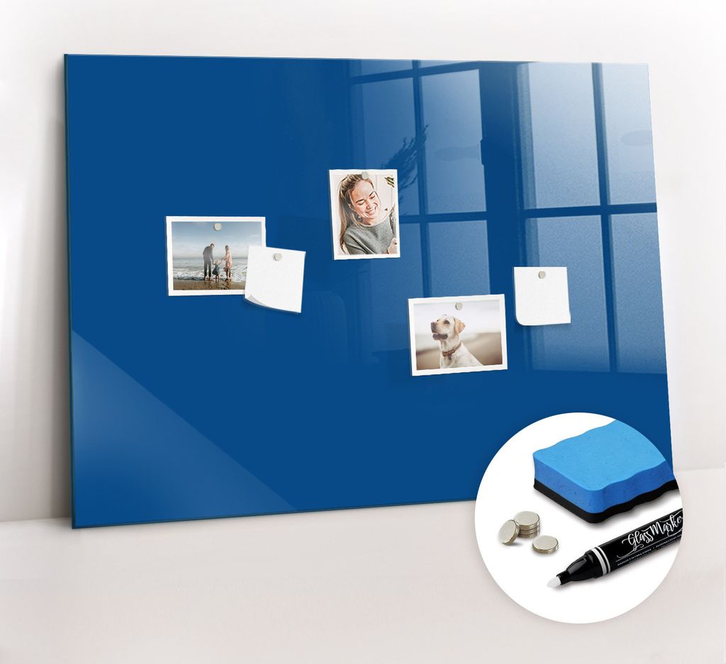 Magnetische Wandnotiztafel - Weißer Marker + Schwamm + Magnete 100 x 70 cm - Blau