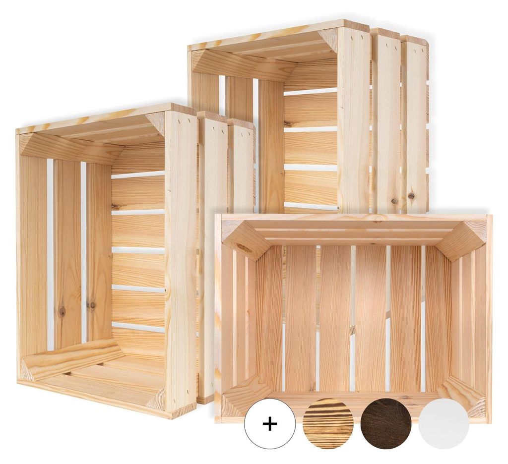 Creative Deco 3 x Natuurlijke Houten Kist, 40 x 30 x 23 cm Productafbeelding 