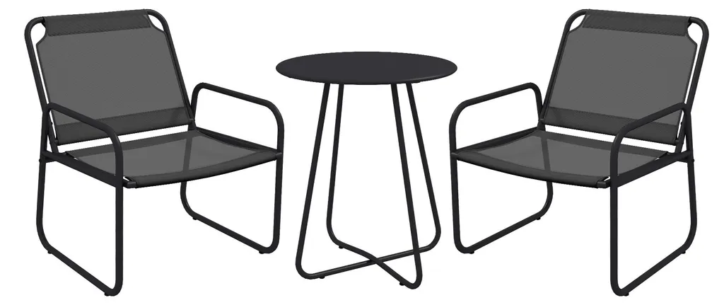 Salon de jardin robuste en acier et mesh respirant avec table ronde grise