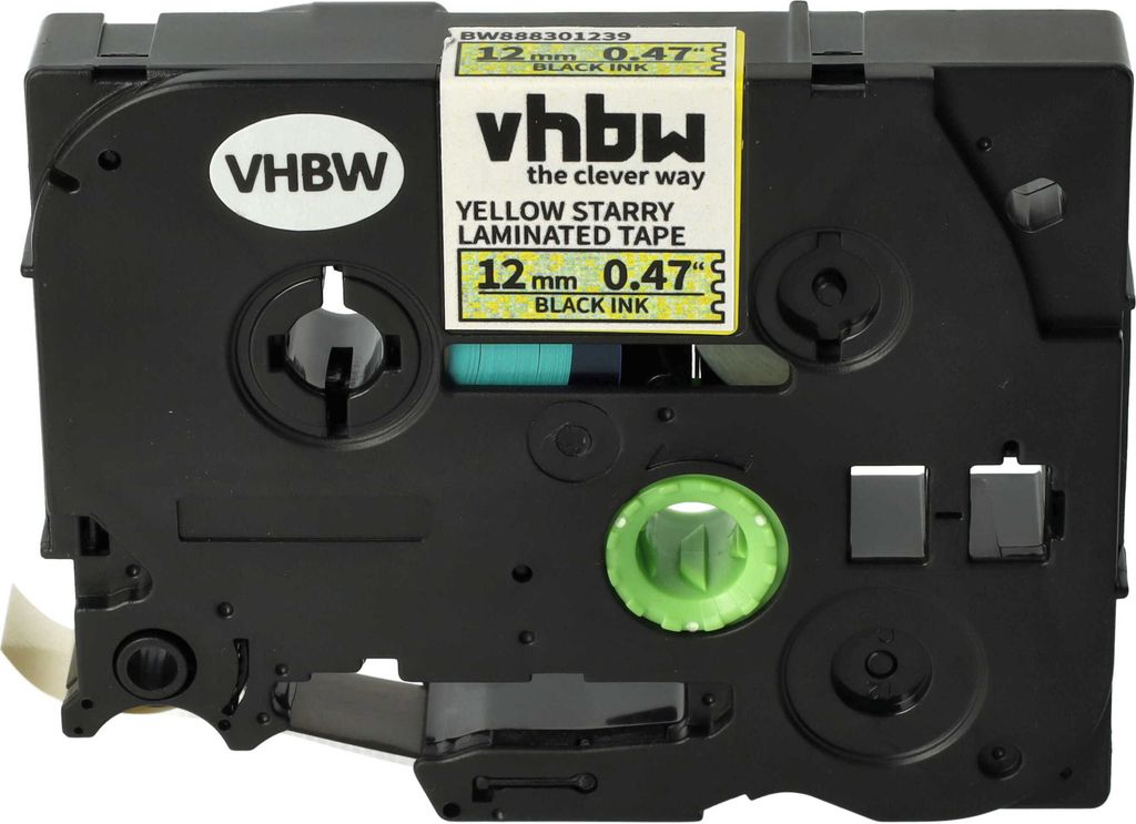 vhbw Schriftband-Kassette kompatibel mit Brother PT 1250CCVP, 1250J Etiketten-Drucker 8m x 12mm Schwarz auf Gelb (Glitter), Kunststoff, Laminiert