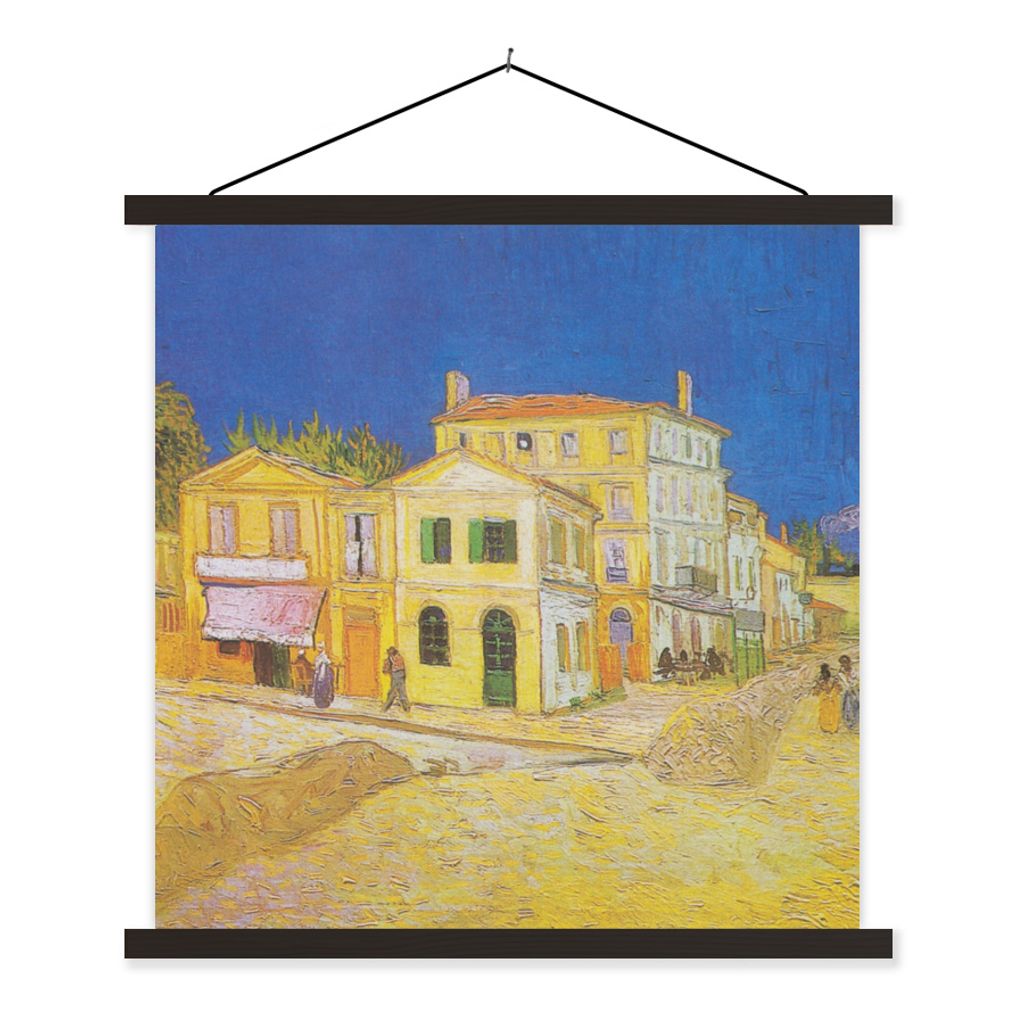 MuchoWow Textilposter Das gelbe Haus - Vincent van Gogh 60x60 cm mit schwarzem Rahmen - Posteraufhänger