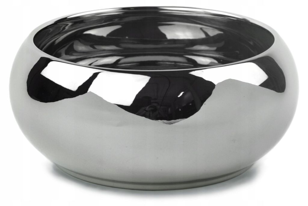Keramik Blumentopf Schale silber glänzend Ø14 cm rund, Produktbild 
