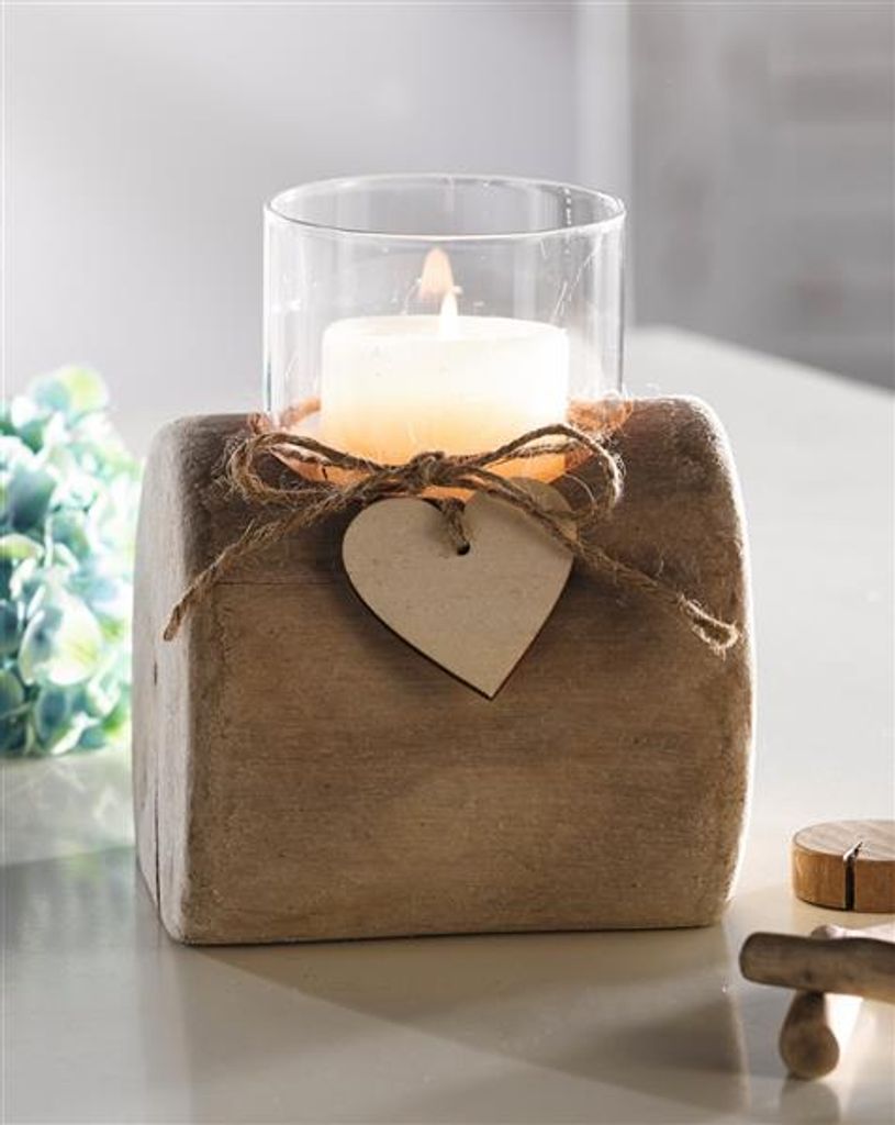 Windlicht "Herz-Deko" aus Treibholz & Glas, Baumstamm Kerzenhalter, Unikat, Kerzenständer, Teelichtständer, Windlichthalter