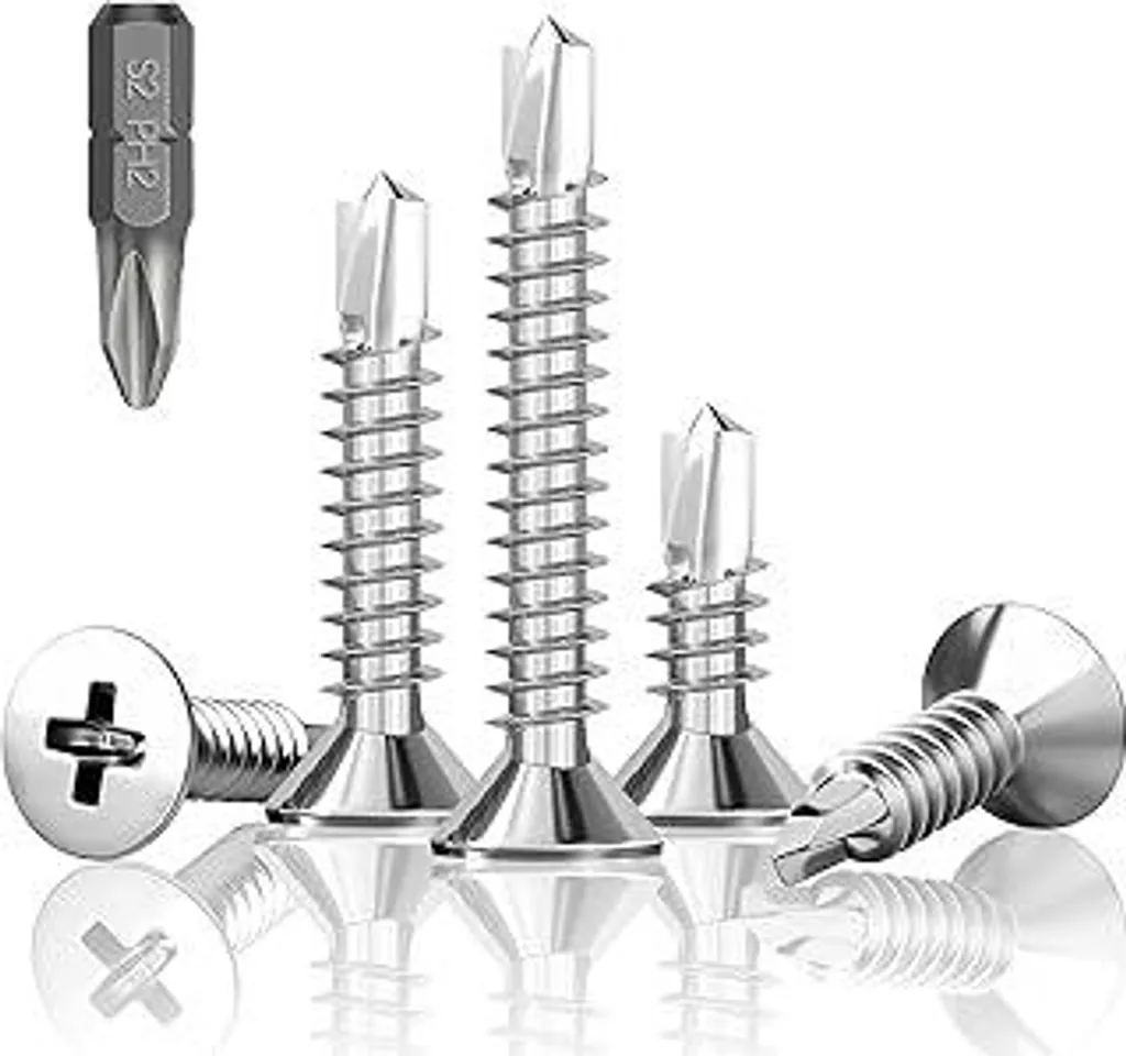 200 viti autofilettanti, M4.2x25 mm Viti autofilettanti per lamiera, viti autofilettanti in acciaio inossidabile, viti a testa svasata con impronta a croce Viti metalliche con punta
