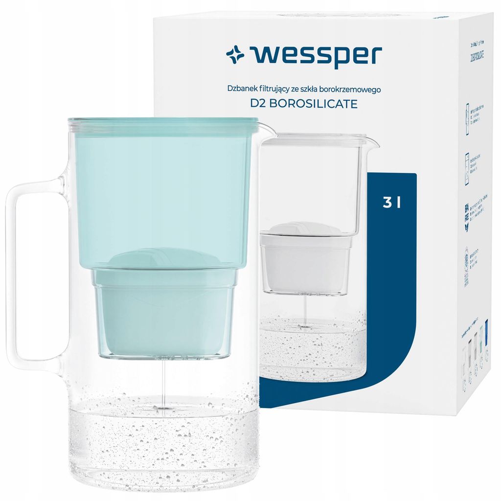 Wessper D2 BOROSILICATE Wasserfilterkanne 3 L Minze – Produktbild 
