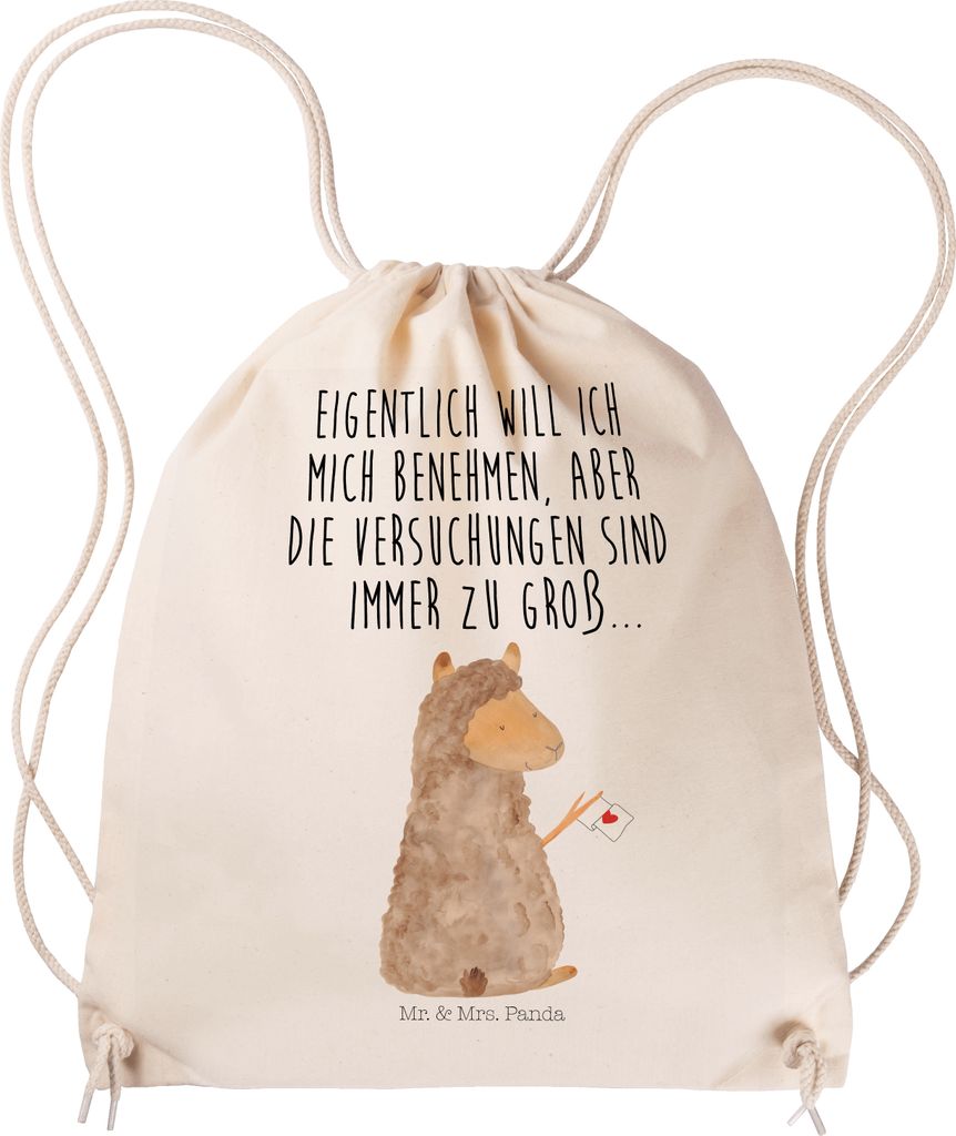 Mr. & Mrs. Panda Stoffbeutel Alpaka Fahne - Transparent - Geschenk, Jutebeutel, Lama, Sportbeutel, gym tasche, Alltagstasche, wander rucksack, Lama...